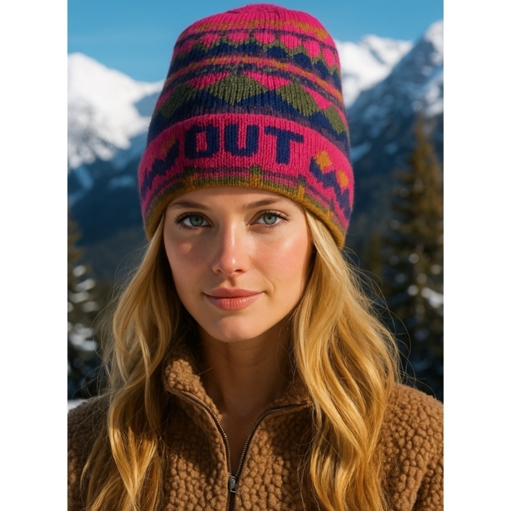 Vintage Murray Markley Ski Virgin Wool Colorful Knit OutBack Spellout Beanie Hat